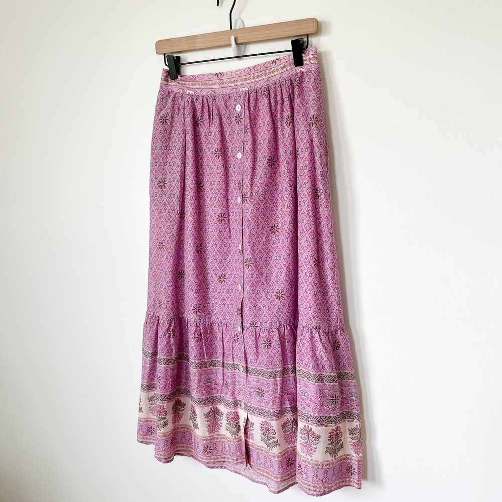 NEW Xirena Taryn Cotton Silk Midi Skirt Pink Posey Womens Medium - Picture 2 of 11